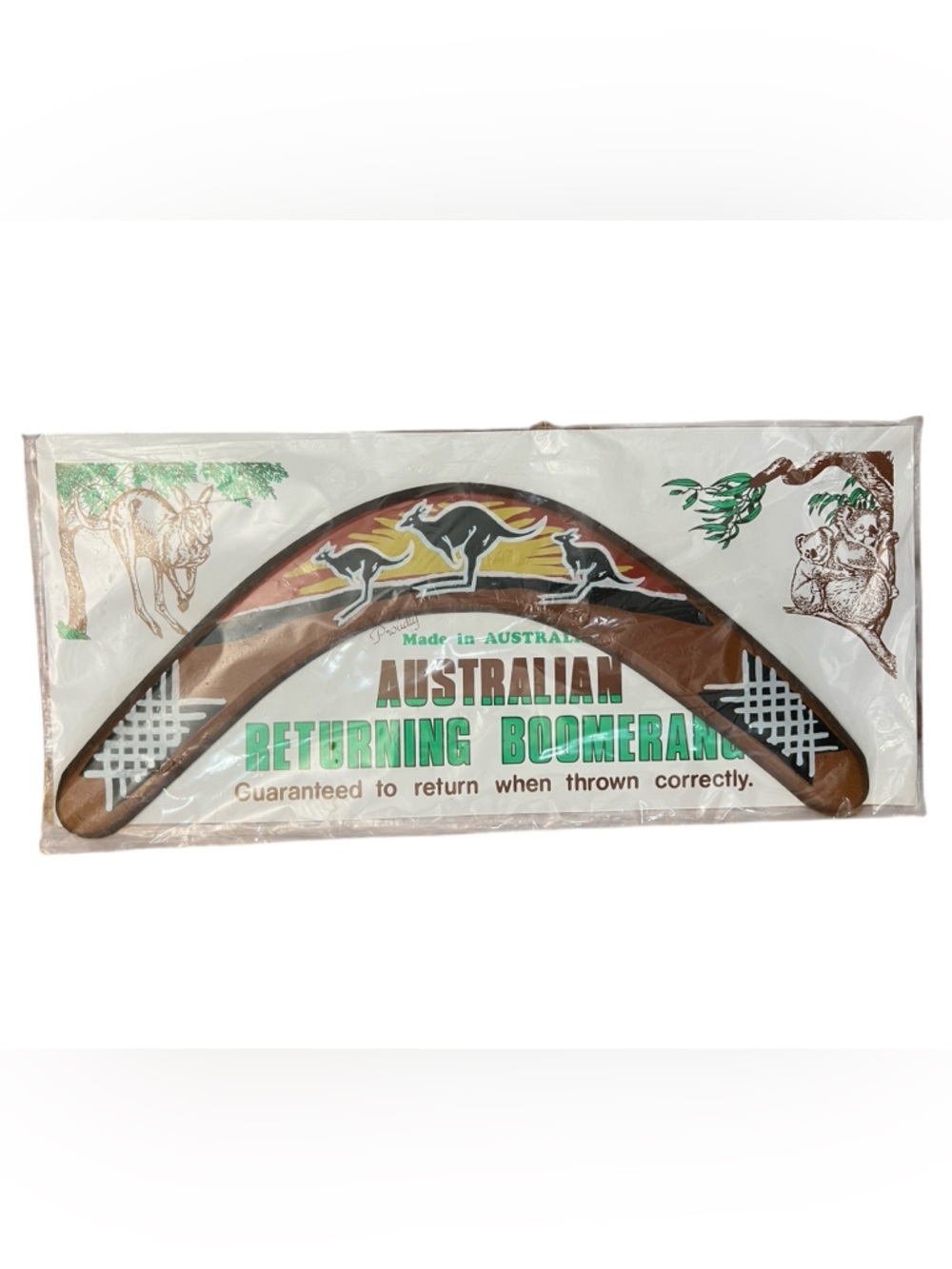 Barker Souvenirs Vintage Australian Returning Boomerang Wood Kangaroo Design 14"